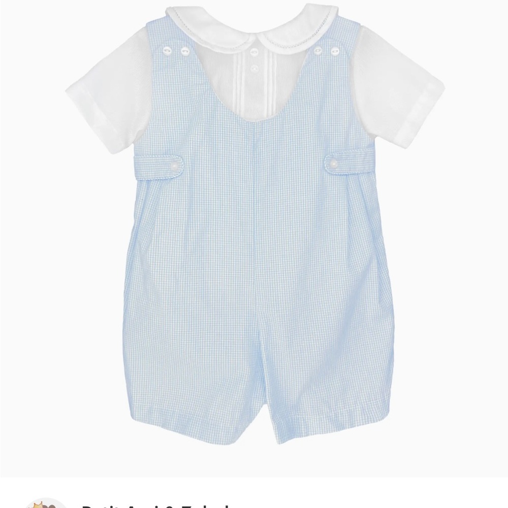 Petit Ami Light Blue Gingham Shortall with White Collar Shirt
